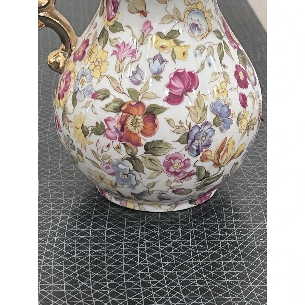 Lefton China Hand Painted Chintz Floral Pitcher.  51/2